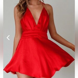Brand New Satin Red Halter Cocktail Dress